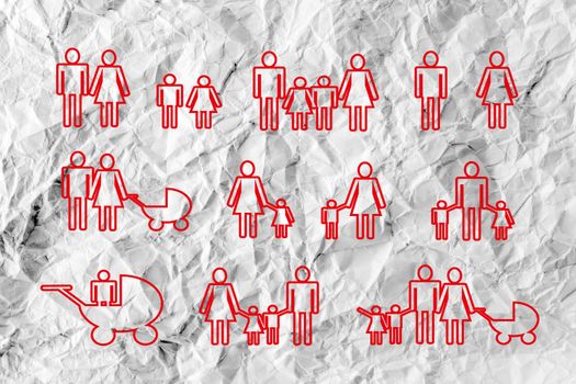 People Family icon Pictogram People on crumpled paper