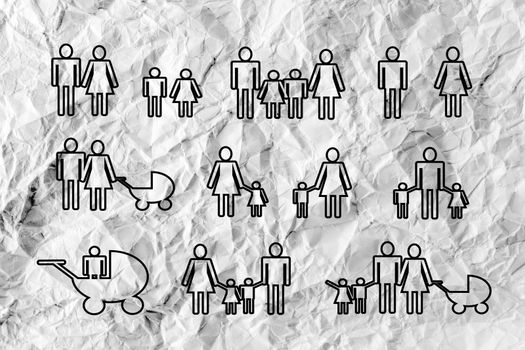 People Family icon Pictogram People on crumpled paper