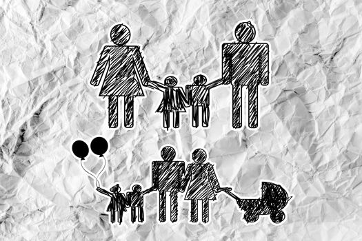 People Family icon Pictogram People on crumpled paper