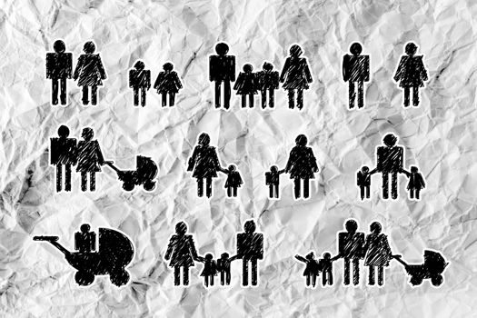 People Family icon Pictogram People on crumpled paper