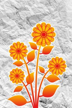 Flowers design on crumpled paper