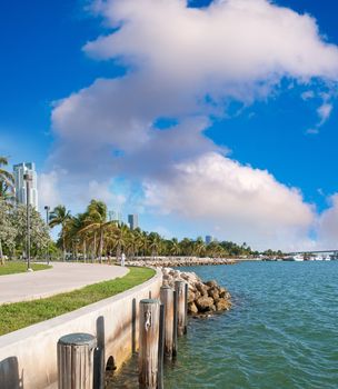 Beautiful cityscape of Miami along the sea.