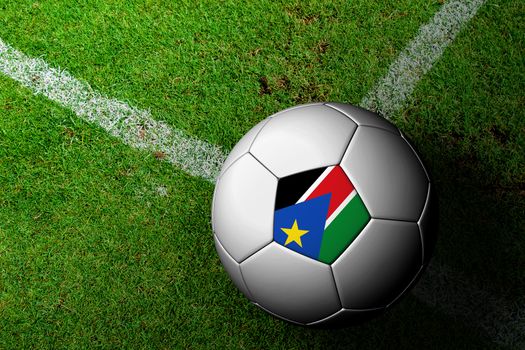 South Sudan Flag Pattern of a soccer ball in green grass