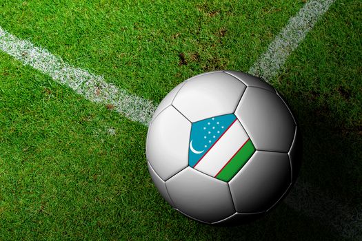 Uzbekistan Flag Pattern of a soccer ball in green grass