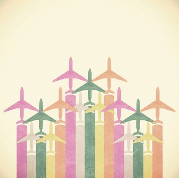 Old Paper texture,Colorful Airplanes vintage tone background