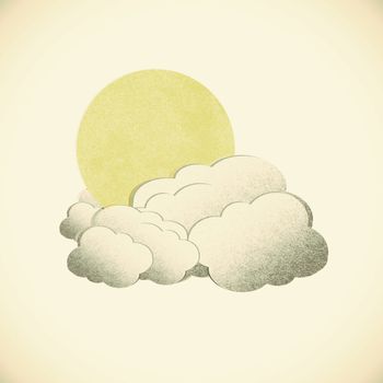  Grunge recycled paper moon and cloud on vintage tone  background