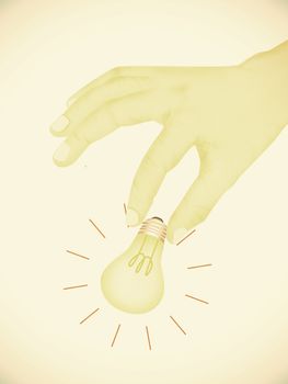 Paper texture ,  illustration of hand picking light bulb