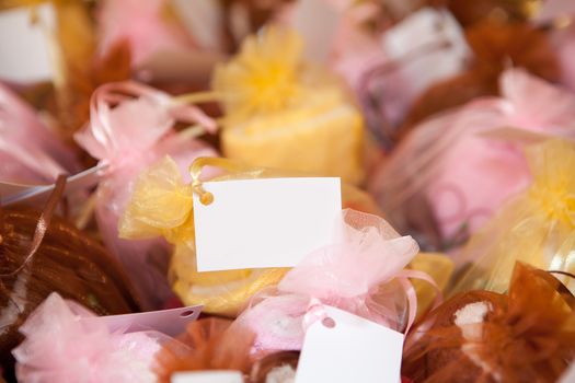 wedding party favours  or favors bags with copy space labels.