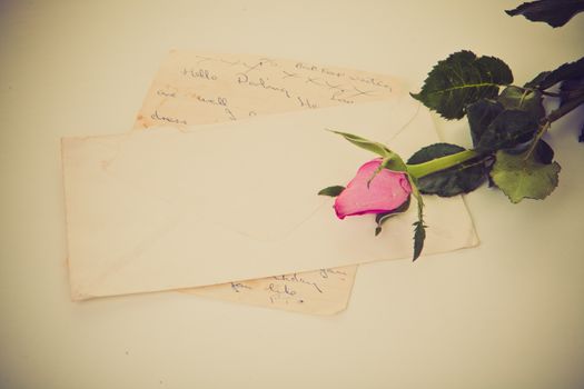 old retro vintage love letter with rose.