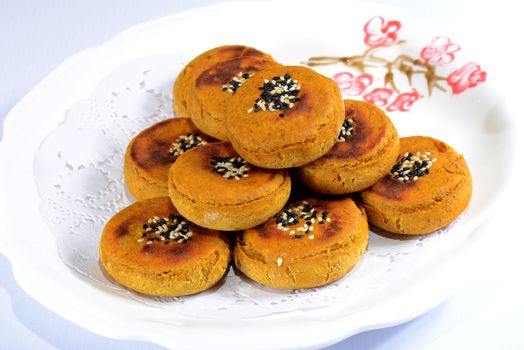 Chinese Food:Tartary Buckwheat Cakes on a white plate