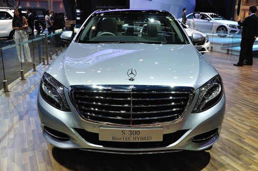 NONTHABURI - March 25: New Mercedes BENZ S300 Bluetec Hybrid on display at The 35th Bangkok International Motor show on March 25, 2014 in Nonthaburi, Thailand.