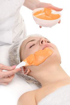 Beauty salon, applying of Alginate Peel-Off Powder facial Mask