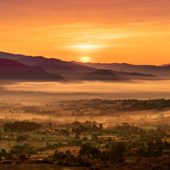 Majestic sunset in the mountains landscape