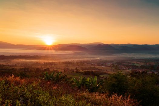 Majestic sunset in the mountains landscape