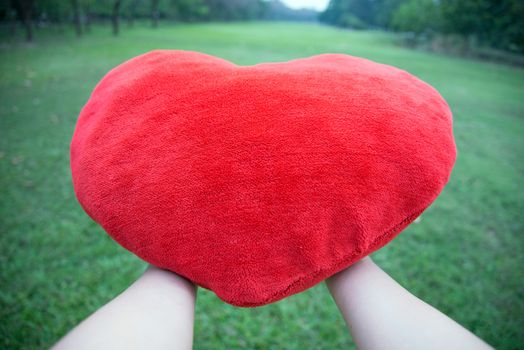 Hand Holding big love heart shape pillow