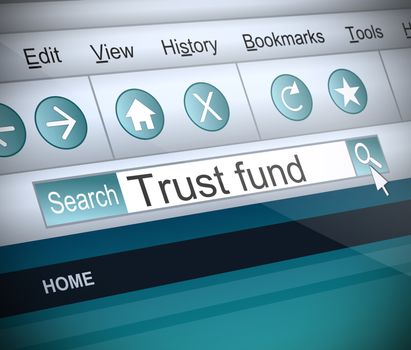 Illustration depicting a screenshot of an internet search with a trust fund concept.