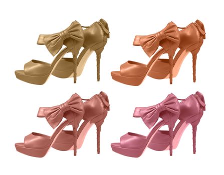 shoes with a bow in pastel colors Isolated on white. collage 