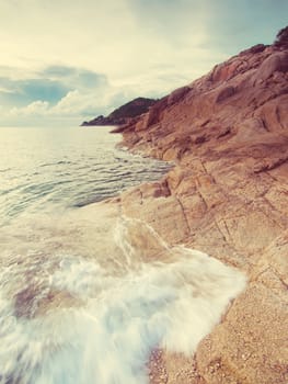 Vintage Beautiful seascape. Sea and rock