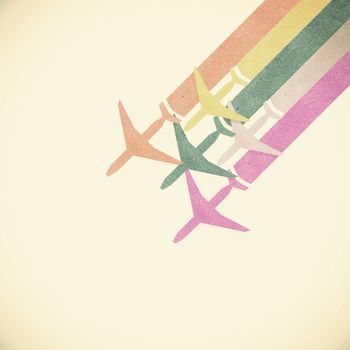 Old Paper texture,Colorful Airplanes on vintage tone  background