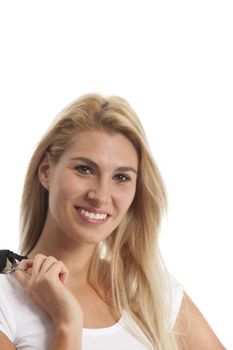 young woman in a white t shirt