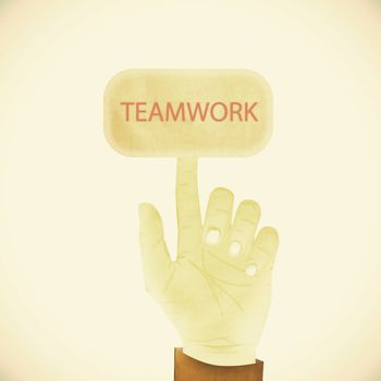Old Paper texture ,Hand gesture pointing at Teamwork