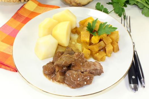 Game stew with turnips vegetables and potatoes