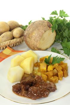 Game stew with turnips vegetables and potatoes