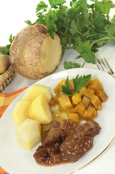 Game stew with turnips vegetables and potatoes