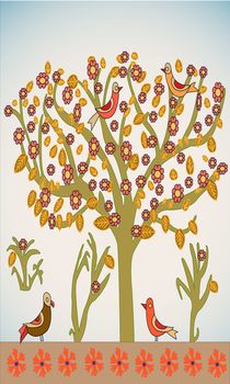 Vector tree with birds