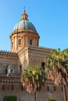 Italy. Sicily island. Palermo city. Cathedral (Duomo) at sunset