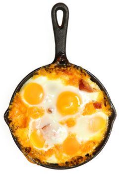 Fresh Oven Baked Eggs with Sausage and Cheddar Cheese over White