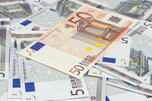 The European currency: banknotes of five and fifty euros