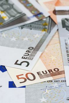 The European currency: banknotes of five and fifty euros