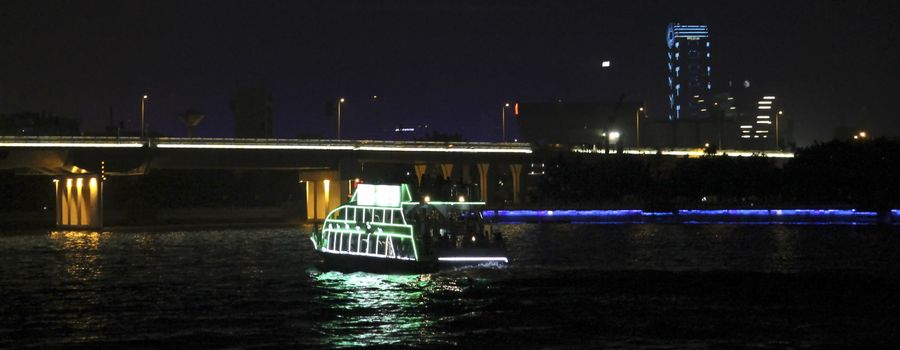 Ship moving by Pearl river in the night