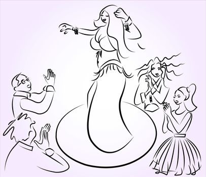 belly dancer performing , audiences clapping, vector