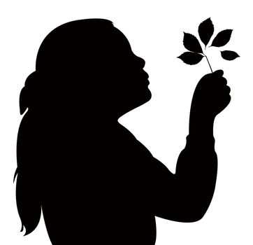 a child blowing out leaves, silhouette vector