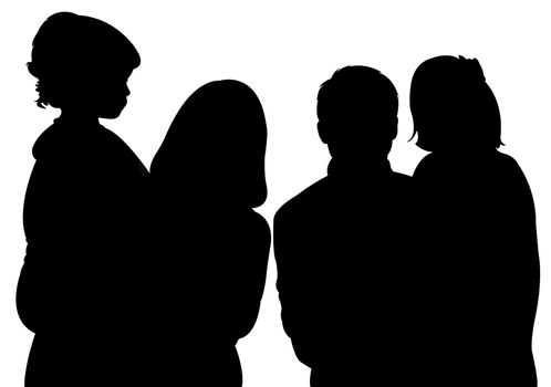 family with two daughters, silhouette vector