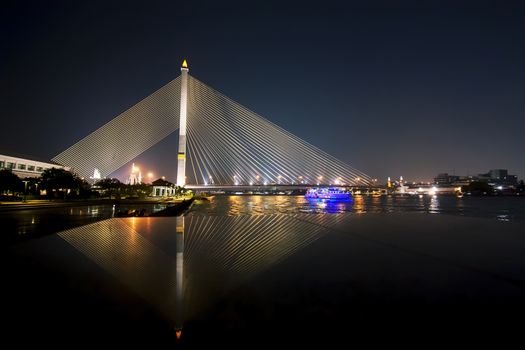 Rama VIII Bridge and Ship in river 