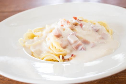 Delicious dish of spaghetti carbonara, stock photo