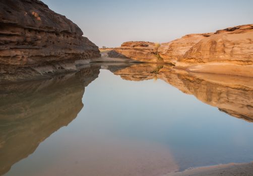 Sam Phan Bok rock canyon beside Khong river,Ubon Ratchathani of Thailand.