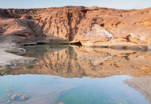 Sam Phan Bok rock canyon beside Khong river,Ubon Ratchathani of Thailand.