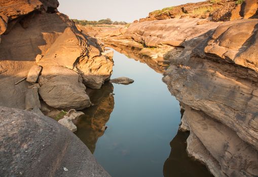 Sam Phan Bok rock canyon beside Khong river,Ubon Ratchathani of Thailand.