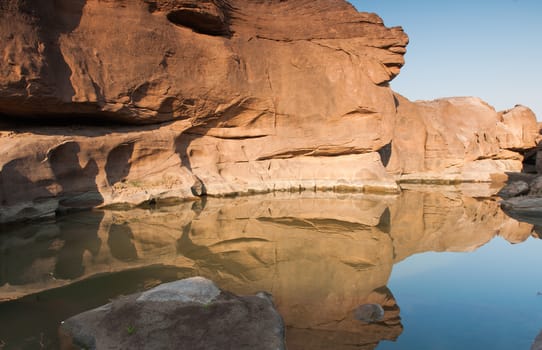 Sam Phan Bok rock canyon beside Khong river,Ubon Ratchathani of Thailand.