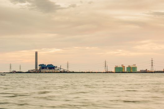 Power stations edge the sea at Rayong, Thailand.