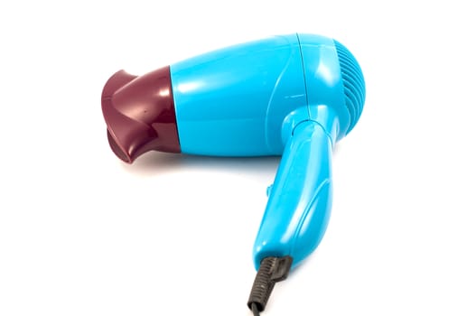 Blue hair dryer on the white background