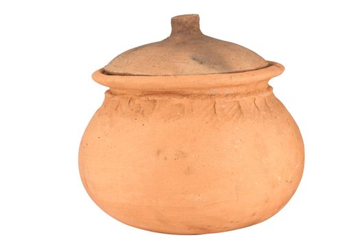 Earthenware clay pot with on white background