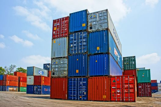 HO CHI MINH CITY, VIET NAM- MAR 19: Colorful container to hold industrial goods at cargo depot, Ho chi Minh city is industry city with many port for international trade, Sai Gon, Vietnam, Mar 19, 2014