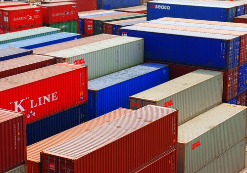 HO CHI MINH CITY, VIET NAM- MAR 19: Colorful container to hold industrial goods at cargo depot, Ho chi Minh city is industry city with many port for international trade, Sai Gon, Vietnam, Mar 19, 2014