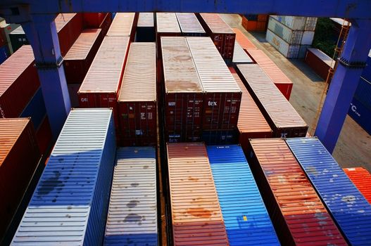 HO CHI MINH CITY, VIET NAM- MAR 19: Colorful container to hold industrial goods at cargo depot, Ho chi Minh city is industry city with many port for international trade, Sai Gon, Vietnam, Mar 19, 2014