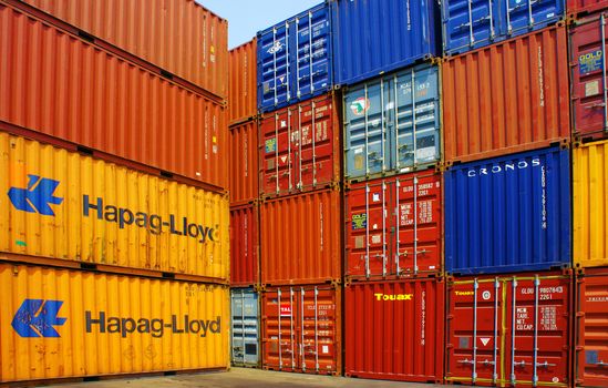 HO CHI MINH CITY, VIET NAM- MAR 19: Colorful container to hold industrial goods at cargo depot, Ho chi Minh city is industry city with many port for international trade, Sai Gon, Vietnam, Mar 19, 2014